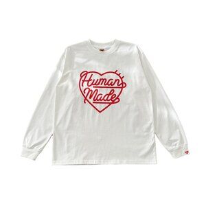 Human Made White Long Sleeves With Letter Lines And Heart Print